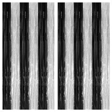KatchOn XtraLarge Black and Silver Fringe Curtain Silver, Pack of 2 