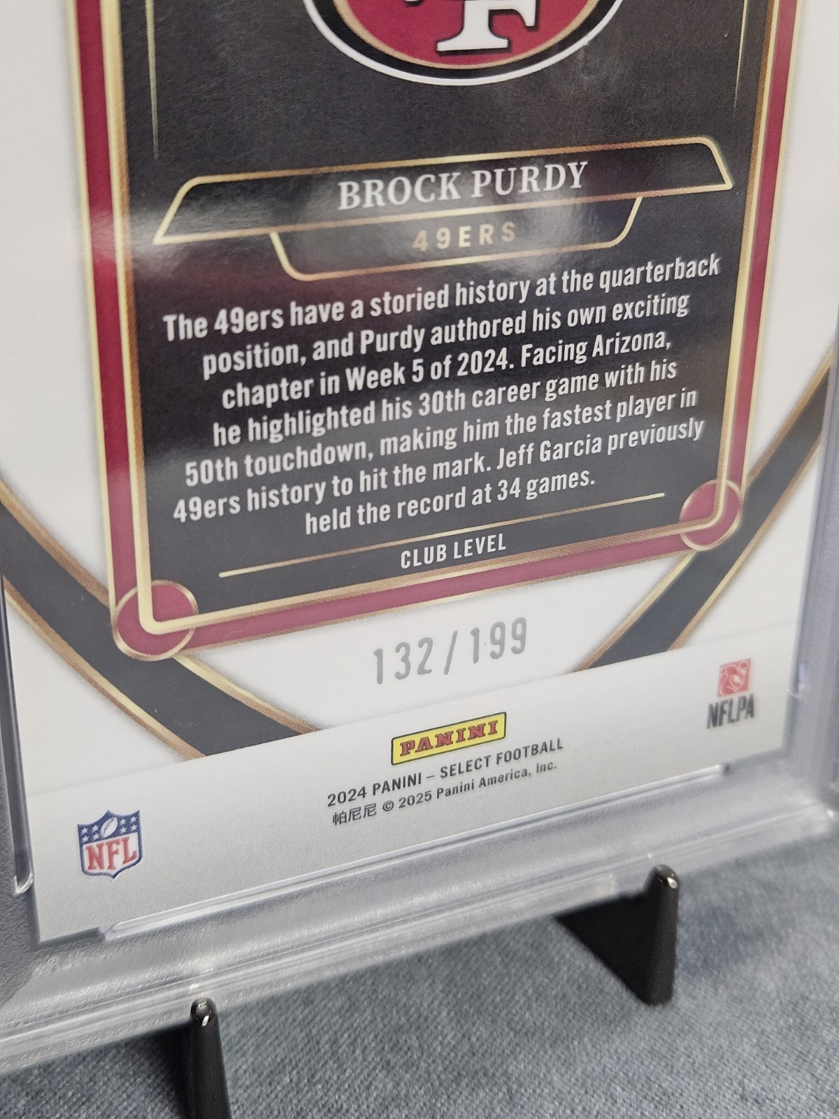 2024 Panini Select - Brock Purdy /199 PSA 10 White Shock Prizm Club Level #226 view 2