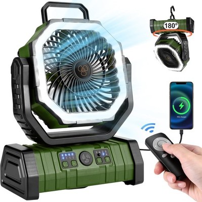 Odoland 30000mAh Rechargeable Camping Fan with LED Lantern Oscillating Remote Ho