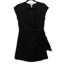 Leith Black V-Neck Faux Wrap Dress Size Extra Small LBD