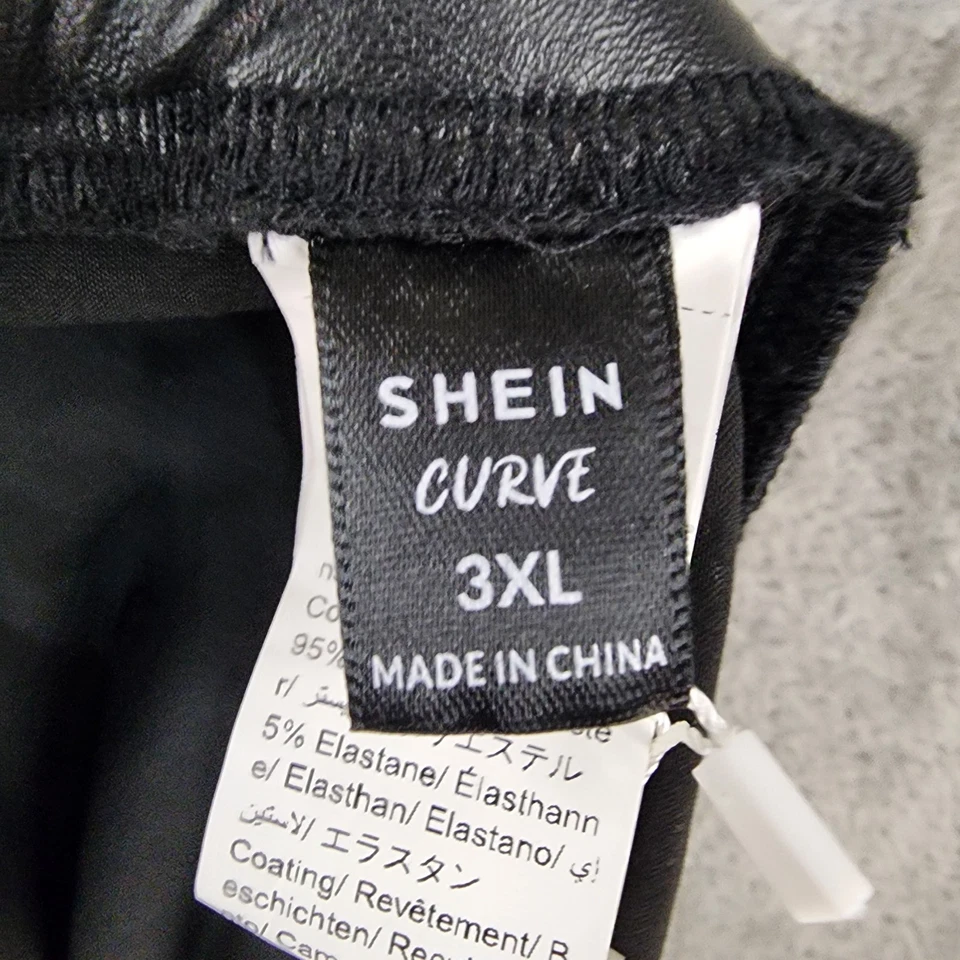 Pantalones Shein SXY 3XL para mujer negros de imitación de cuero con cordones cintura alta elásticos góticos Foto 3 de 4