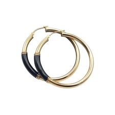 14K Yellow Gold & Black Accented 41 X 3mm Round Tubular Hoops Earrings