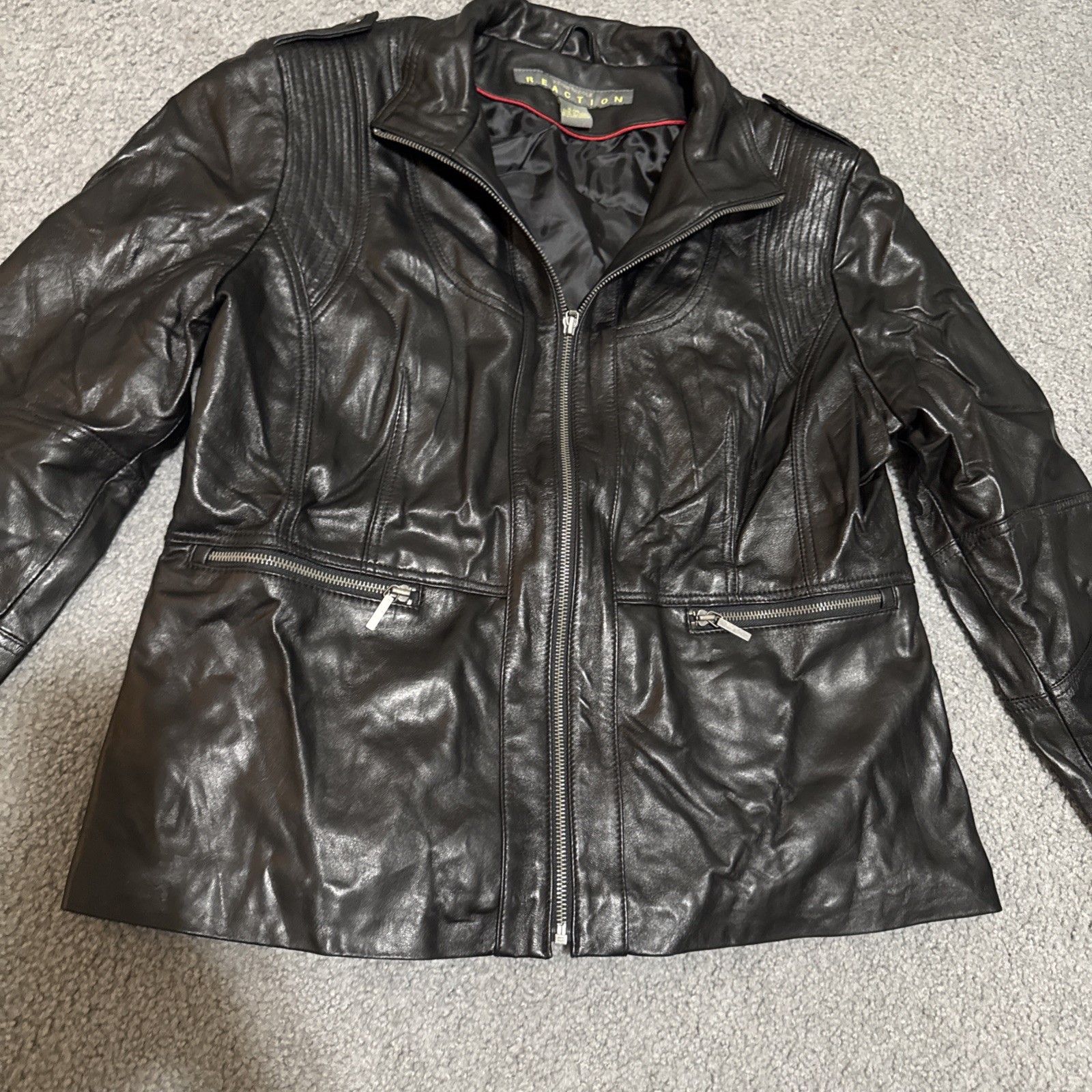 Kenneth Cole Reaction Womens Black Leather Jacket Size XL