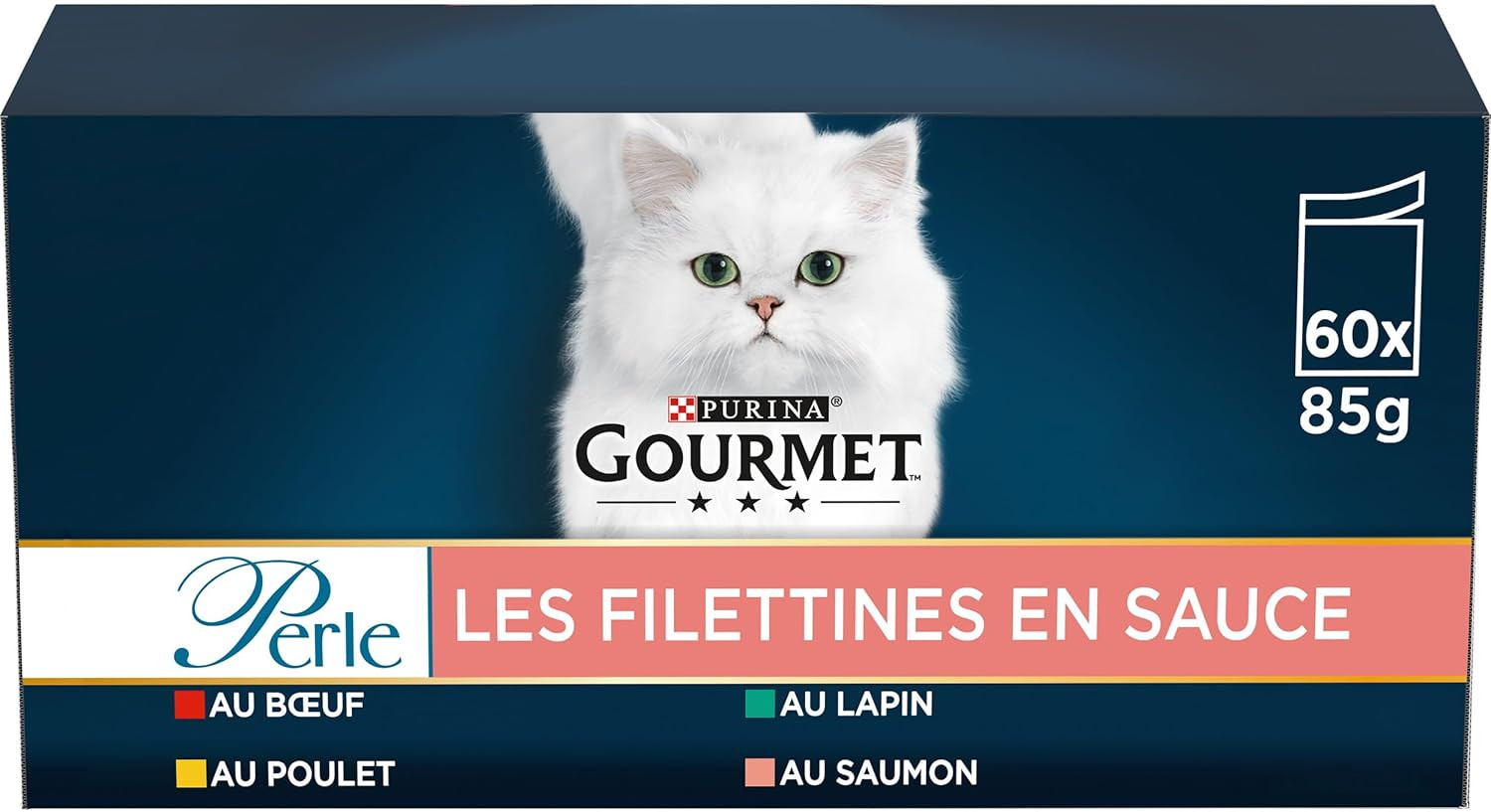 Filettines en sauce repas complet pour chat adulte boîte de 60 sachets