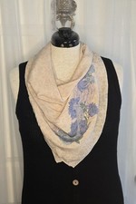 Vintage Bird Scarf Pale Pink Floral Print W/ Blue  Purple Flower Border 34 X 32