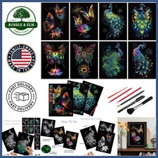 Colorful Scratch Art Paper for Adults - 8 Sheets with Butterfly and Peacock Art