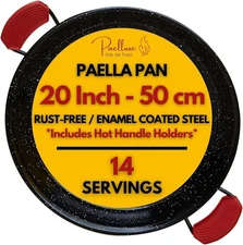 20Inch Paella Pan 14 Servings Enamelled No Rust Easy to Clean Steel Pan Propan