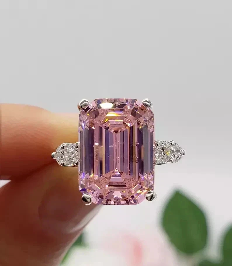 Anillo de compromiso de diamantes y zafiros rosados naturales de oro blanco de 14 k certificado de 5,40 quilates Foto 2 de 4