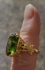 Emerald Cut Peridot 925 August Birthstone Ring Size 8 Filigree band