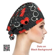 Work Cap Medical Chef Painter Unisex Polyester OSFM “Dots On Black Background”