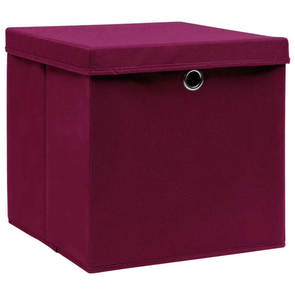 Organizer Cubo 4 pz Rosso Scuro 28cm - Scatole Pieghevoli con Coperchio