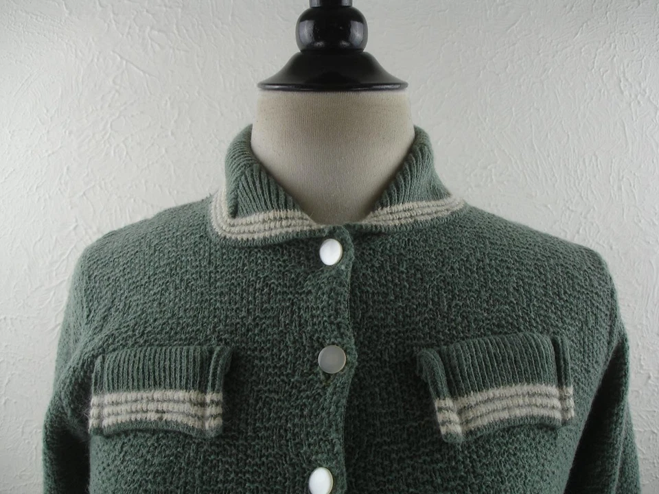 Para mujeres XS De Colección Años 50 100% Acrílico Orlon 2 Piezas Conjunto Suéter Falda Tejido Cárdigan Foto 3 de 4