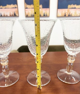 Pottery Barn Bubble Glass Water Wine Goblets W Amber Stems 8.25  H Set Of 4