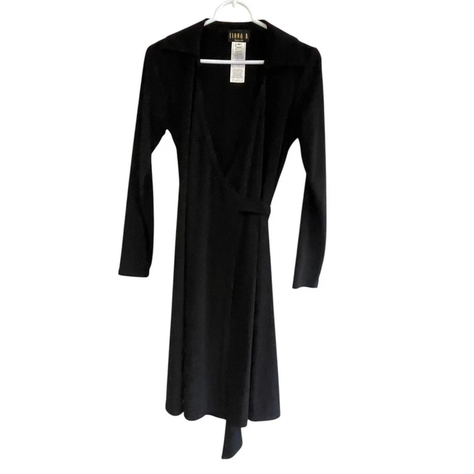 Vestido Tiana B Envolvente Negro Vintage Talla S Hasta la Rodilla Manga Larga Cóctel Fiesta Foto 2 de 4