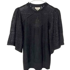 $98 10 NWOT FAT FACE Angela Sweater eyelet lace open lightweight metallic black