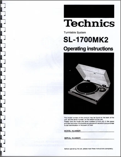 Technics SL-1700 MK2 Turntable Owners Manual