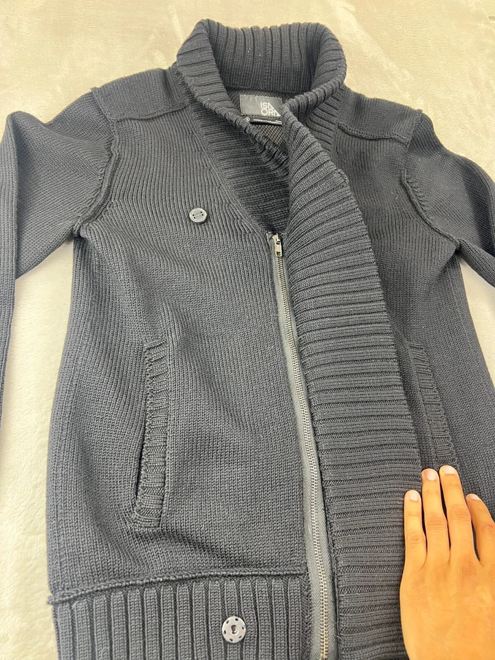 Cárdigan chal doble botonadura ISAORA suéter de lana forrado para hombre S bolsillos negros Foto 3 de 4