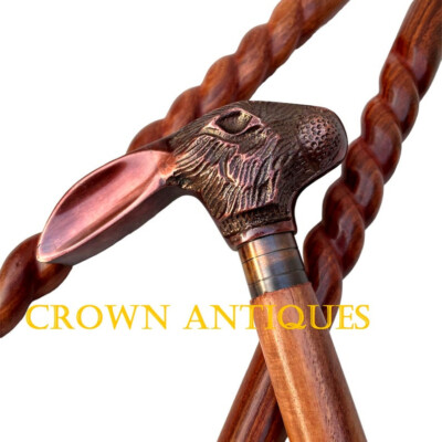 Victorian Rare Rabbit Handle Walking Stick Handmade Designer Wooden Spiral Cane