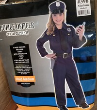 CHILD POLICE OFFICER COSTUME SIZE M SHIRT/TIE, PANTS, HAT, FAUX WALKIE, BELT
