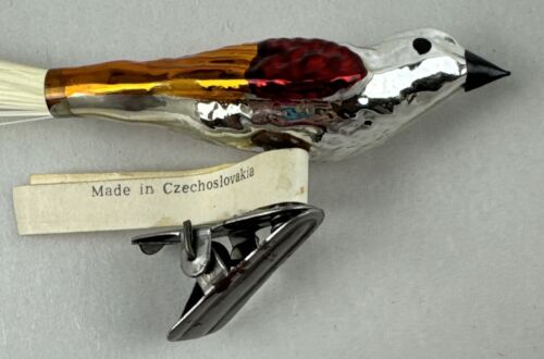 Glass Clip-on Ornament Bird Spun Tail Czech Republic W/ Tag Vintage - Picture 4 of 18