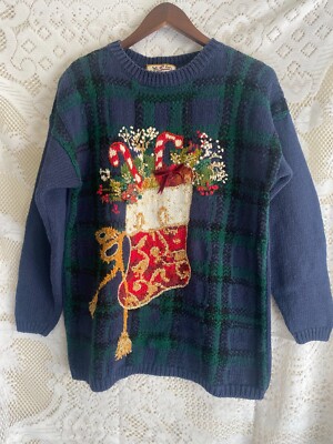 Vtg Heirloom Collectibles Woman M Embellished Sweater Stocking 90's Grandma