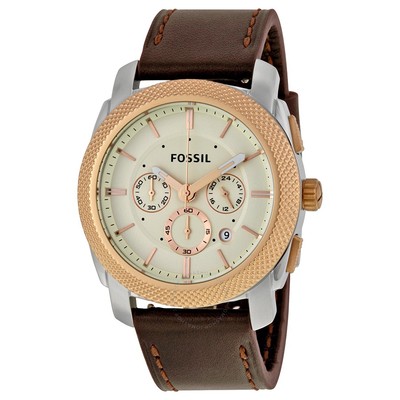Fossil Men's Machine Silver Dial Leather Strap Chronograph Watch