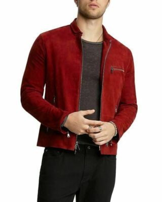 Herren Rot Wildleder Jacke Mantel Mit Kleiner Kragen - Basic Style, Bold Und