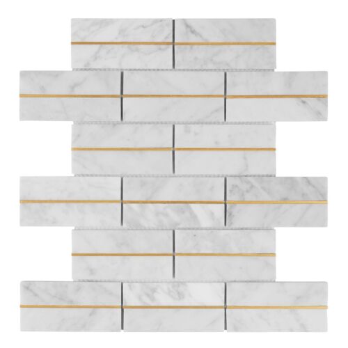 Carrara Weiß Marmor Stein Gold Inlay Ziegel Gelenk Küche Bad Fliesen Backsplash - Bild 8 von 9