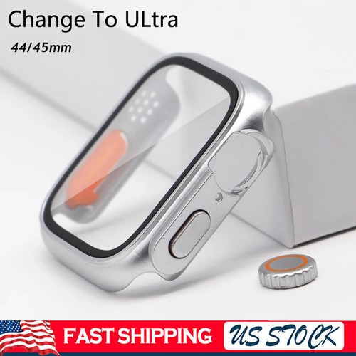 Upgrade Change To Ultra 49mm for Apple Watch 8 7 6 5 44/45mm Case Tempered Glass - Afbeelding 1 van 9