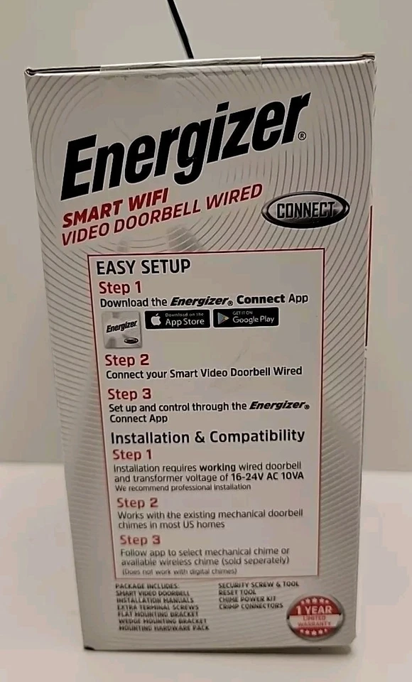 Energizer Connect Smart Camera WiFi Video Doorbell Wired 1080p Two Way Audio - Image 2 of 4