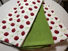 COLORDRIFT KITCHEN TOWELS 3 CHERRIES RED GREEN 18 X 28 COTTON NIP