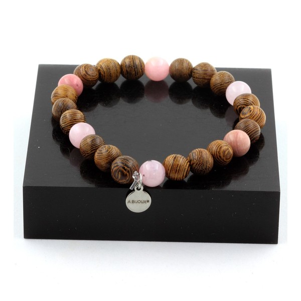 Steine Und Mineralien. Armband Perlen Opal Rosa + Rhodonit + Rosenquarz + Holz-image