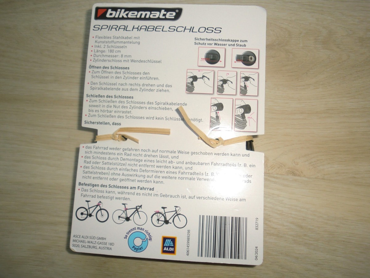 Bikemate Spiralkabelschloss 180cm Fahrradschlo Kabelschloss neu | eBay.de