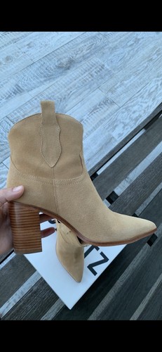 SCHUTZ Cowboy Boots South Bootie Broncos Suede Leather Light Wood Size 6 - Picture 8 of 13
