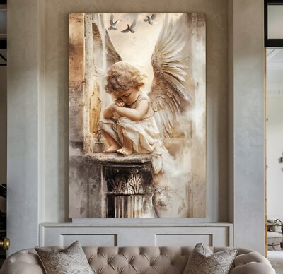 XL LEINWAND BILDER BIS 170x110x5 KLEINER ENGEL AMOR WANDBILD BEIGE GEMÄLDE KUNST