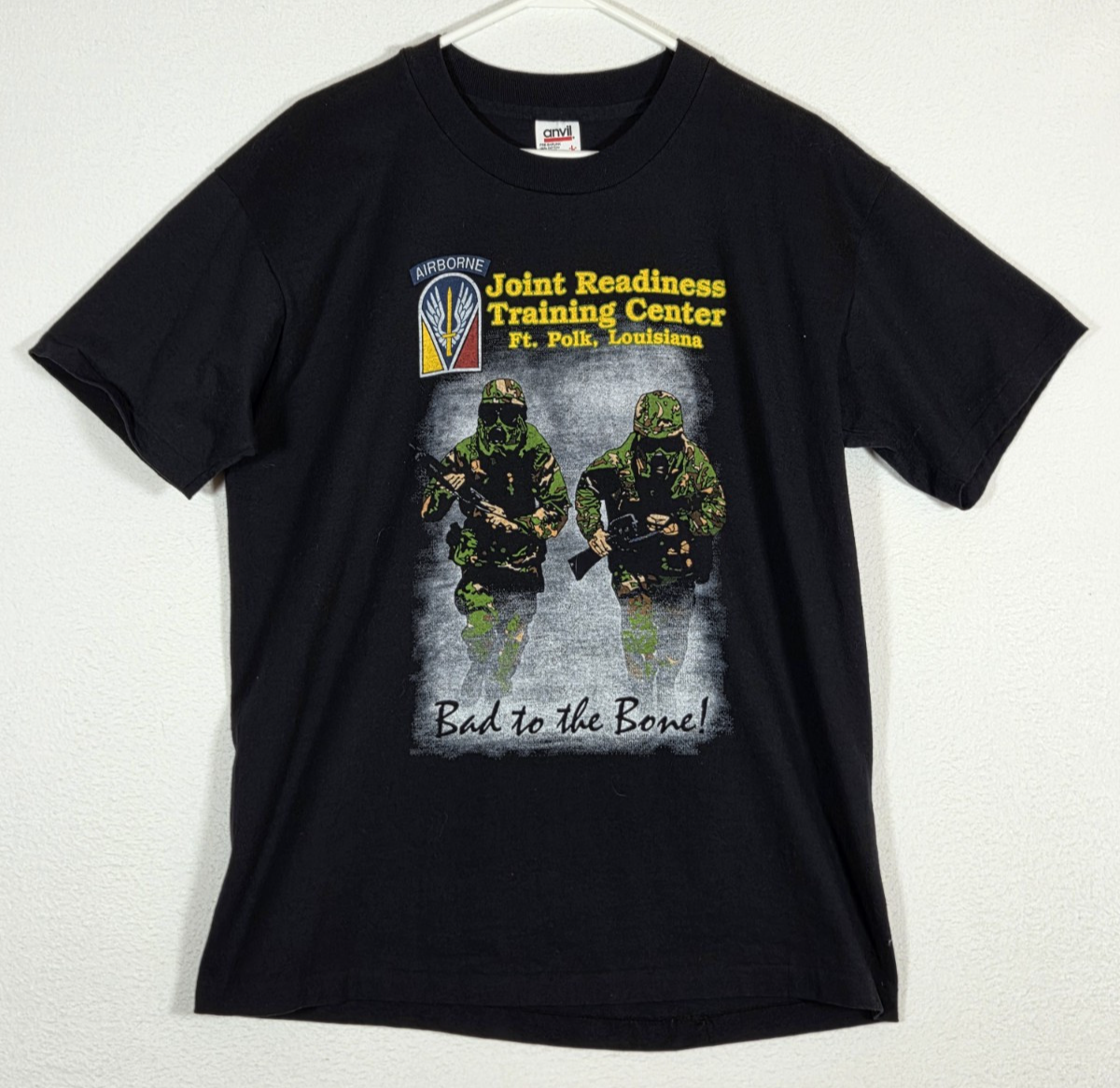 VTG Airborne Fort Polk LA Shirt Men's Size L Large Black Military Base Anvil USA