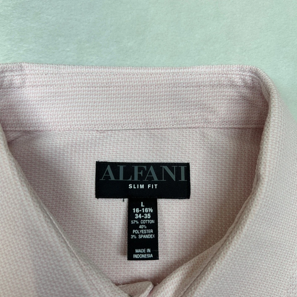 Alfani Slim Fit Dress Shirt Mens Large 16-16.5 34/35 Pink White NEW - Image 4 of 4
