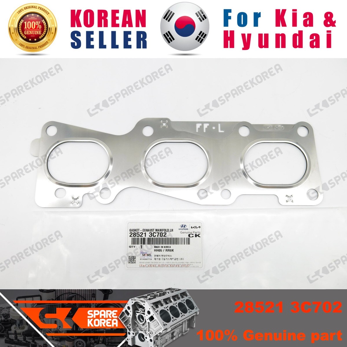 Genuine/OEM 285213C702 GASKET-EXHAUST MANIFOLD,LH for Kia Grand