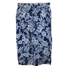 C&C California 100% Linen Womens Pull On Pants Navy White Floral Tropical Resort