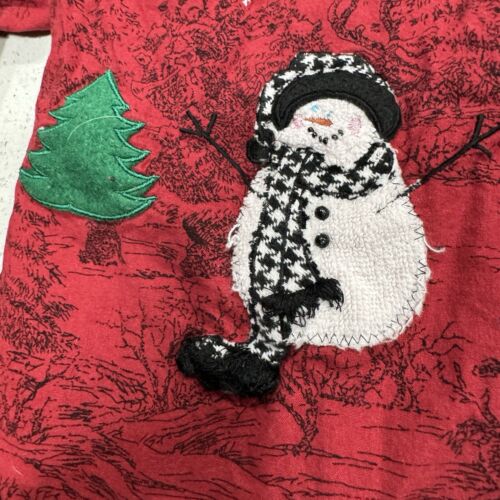 Vintage Lemon Grass L Red embroidered Christmas Button Up Snowman Snowflake B8 - Picture 2 of 8