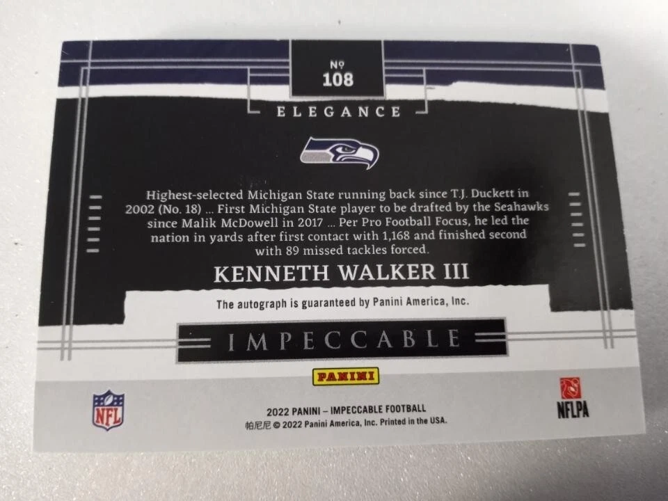2022 Impeccable Kenneth Walker Rookie 19/19 Elegance Silver SSP Seahawks RC - Image 2 of 2