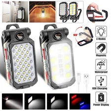 LED Work Light Flashlight Magnetic USB Rechargeable COB Camping Lamp with Hook