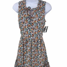 Floral Dress Womens Size S Sleeveless Tied Waist Iz Byer Ditsy Poly Linen