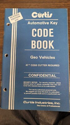 Curtis Automotive Key Code Book - Geo Vehicles. Rev. 8/89 | eBay