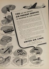 United Airlines Magazine Ad Aviation Vintage 1946 Advertisement Wall Art Decor