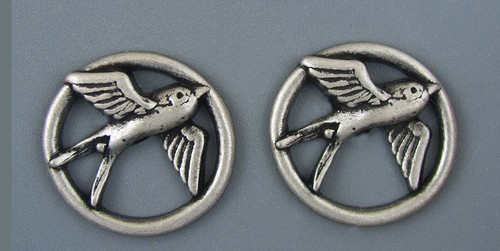 LARGE METAL BUTTON -ANTIQUE SILVER - SET OF TWO -  BIRD - Bild 1 von 3