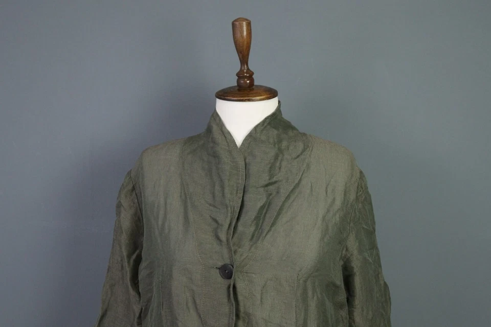 Grizas Green Linen Silk Lagenlook Lightweight Blazer Jacket Size M - Image 2 of 4