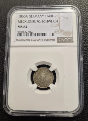 Coin Mecklenburg-Strelitz 1/48 Thaler 1862 NGC MS 66 TOP POP 1/0 Leipzig