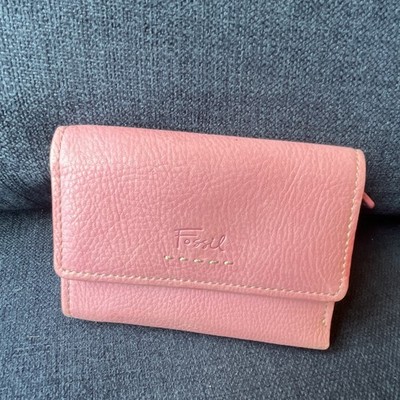 Fossil Women s Wallet Pink Solid Pattern Logo Accent Flap Closure Style