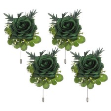 4 Pcs Green Boutonnieres for Men, Artificial Flower Buttonholes Pocket